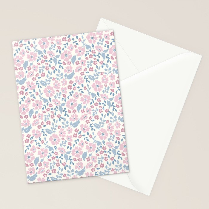 Tossed Ditsy Florals - Lilac Blue Stationery Card Gallery Image 2