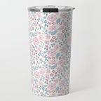 Tossed Ditsy Florals - Lilac Blue Travel Mug Gallery Image 1