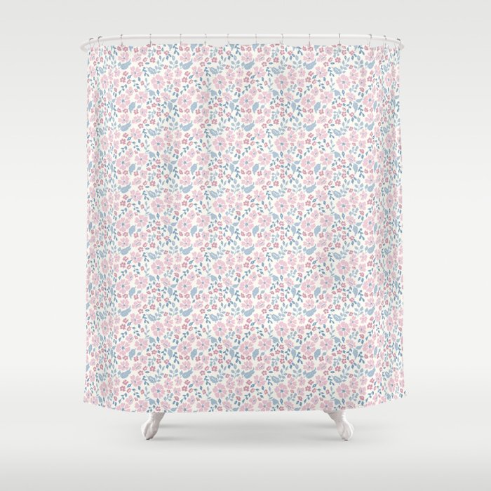 Tossed Ditsy Florals - Lilac Blue Shower Curtain Gallery Image 1