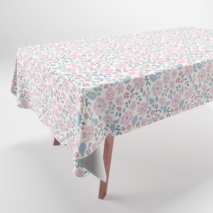 Tossed Ditsy Florals - Lilac Blue Tablecloth Gallery Image 1