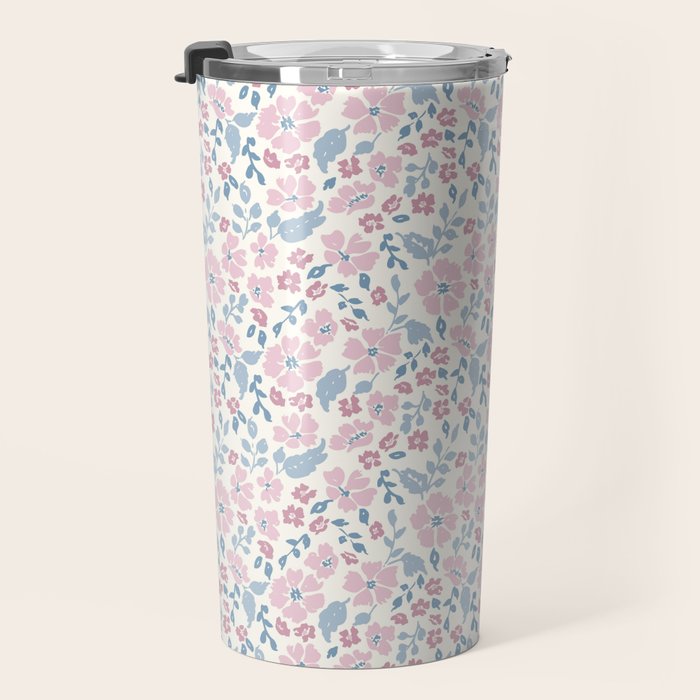 Tossed Ditsy Florals - Lilac Blue Travel Mug Gallery Image 3
