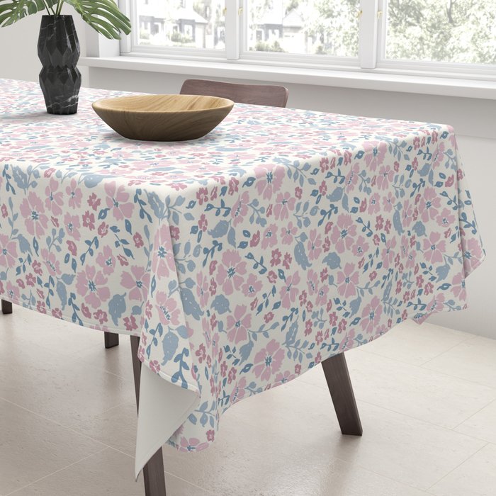 Tossed Ditsy Florals - Lilac Blue Tablecloth Gallery Image 3