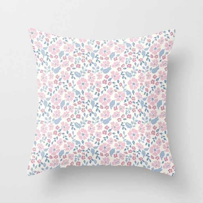Tossed Ditsy Florals - Lilac Blue Throw Pillow Gallery Image 6