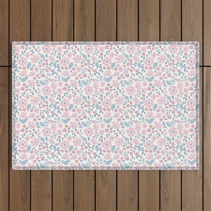 Tossed Ditsy Florals - Lilac Blue Outdoor Rug Gallery Image 1