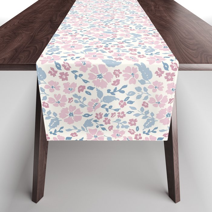 Tossed Ditsy Florals - Lilac Blue Table Runner Gallery Image 1