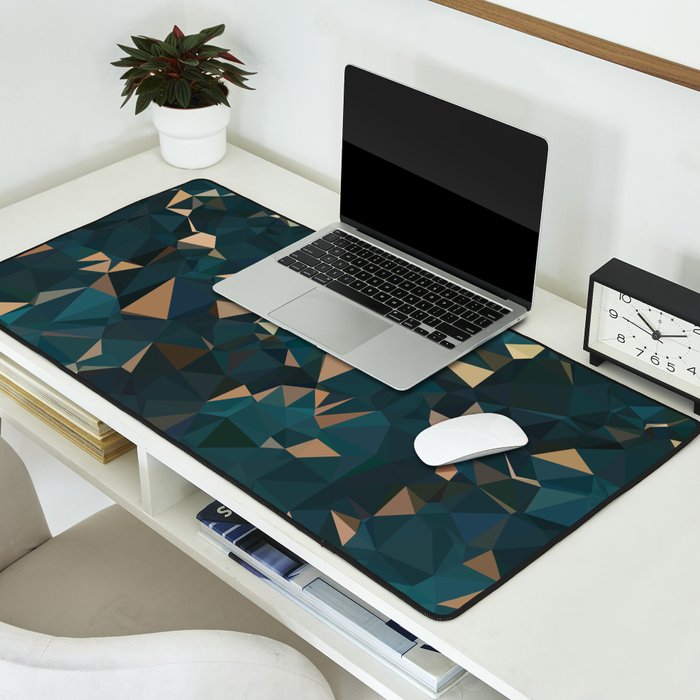 Gold Teal Abstract Low Poly Geometric Triangles Desk Mat Gallery Image 2