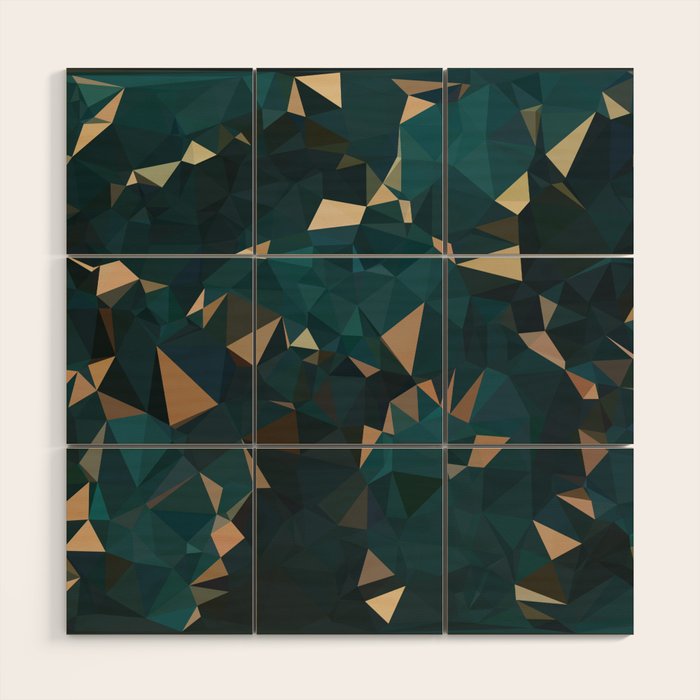Gold Teal Abstract Low Poly Geometric Triangles Wood Wall Art Gallery Image 1
