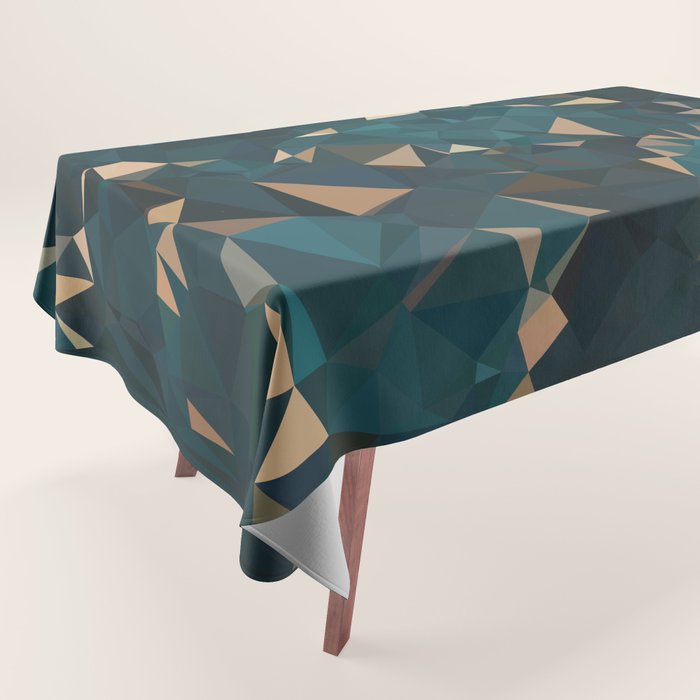 Gold Teal Abstract Low Poly Geometric Triangles Tablecloth Gallery Image 1