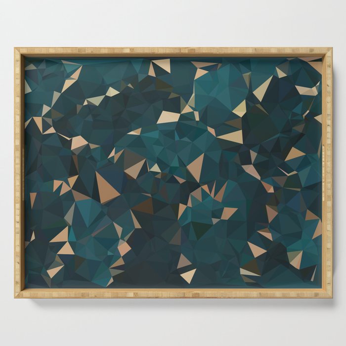 Gold Teal Abstract Low Poly Geometric Triangles Serving Tray Gallery Image 1