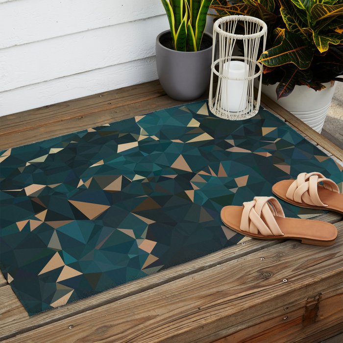 Gold Teal Abstract Low Poly Geometric Triangles Outdoor Rug Gallery Image 2