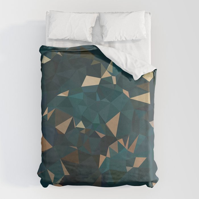 Gold Teal Abstract Low Poly Geometric Triangles Duvet Cover Gallery Image 6