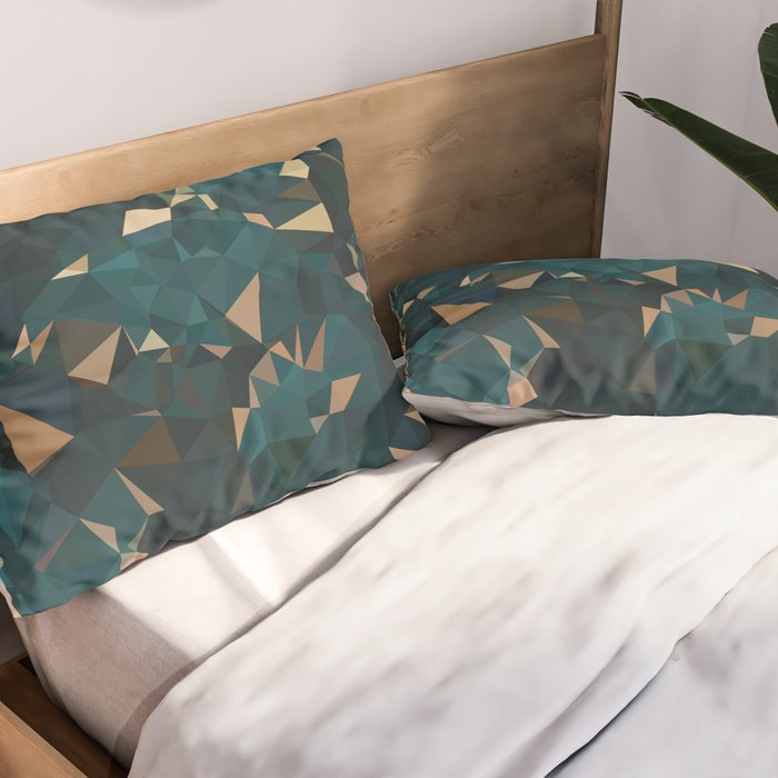 Gold Teal Abstract Low Poly Geometric Triangles Pillow Sham Gallery Image 2