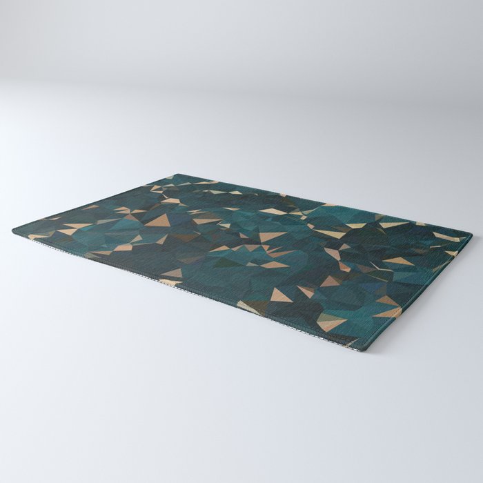 Gold Teal Abstract Low Poly Geometric Triangles Rug Gallery Image 3