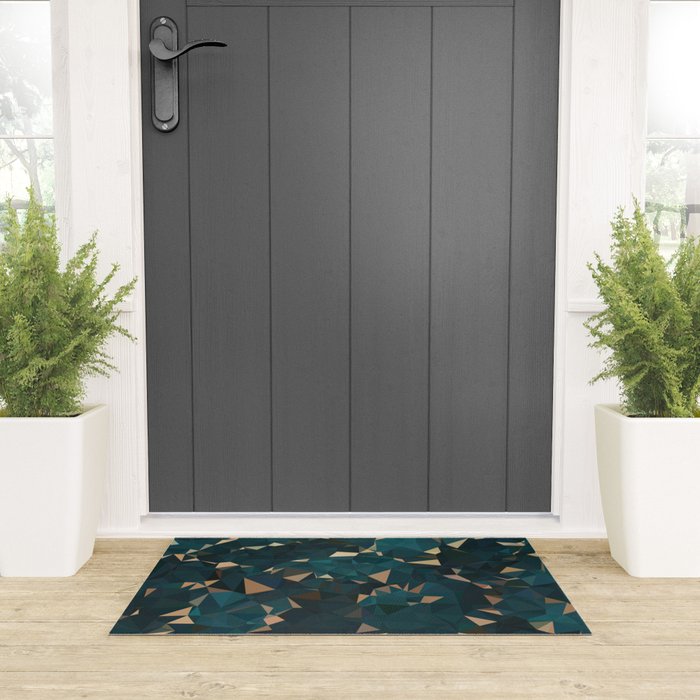 Gold Teal Abstract Low Poly Geometric Triangles Welcome Mat Gallery Image 3