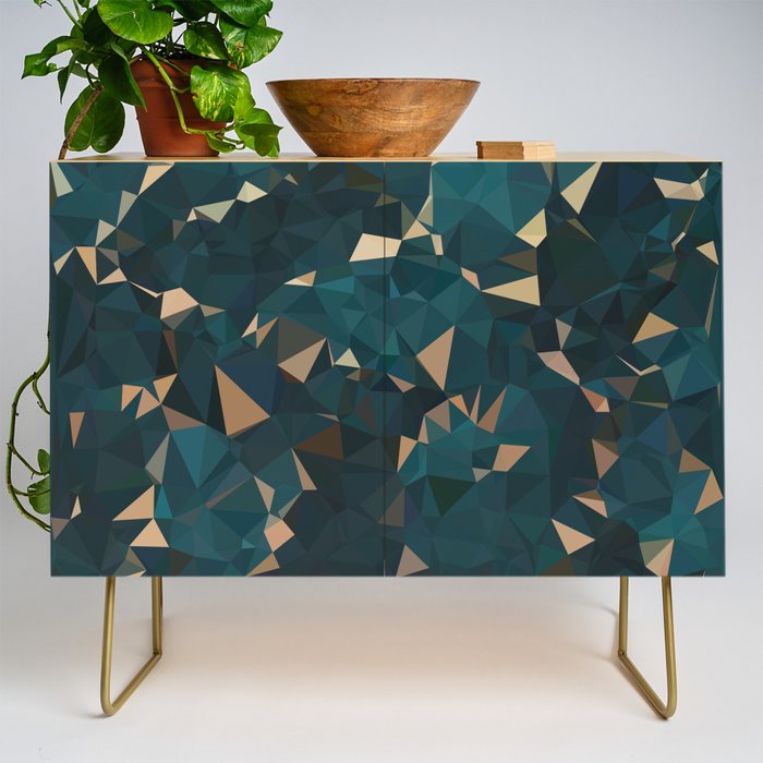 Gold Teal Abstract Low Poly Geometric Triangles Credenza Gallery Image 1
