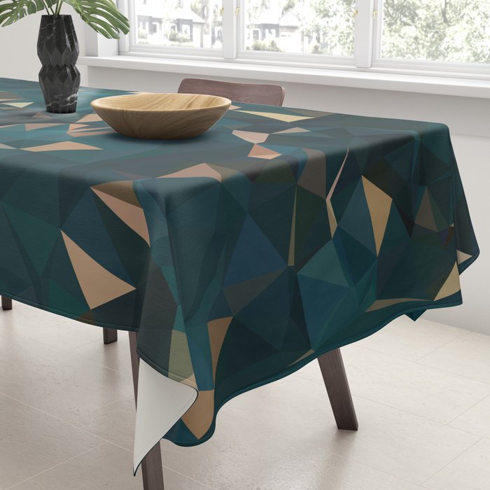 Gold Teal Abstract Low Poly Geometric Triangles Tablecloth Gallery Image 3