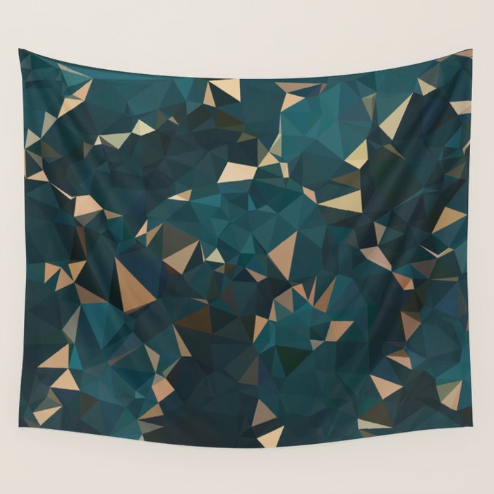 Gold Teal Abstract Low Poly Geometric Triangles Wall Tapestry Gallery Image 4