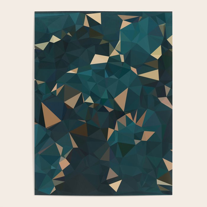 Gold Teal Abstract Low Poly Geometric Triangles Poster Gallery Image 4