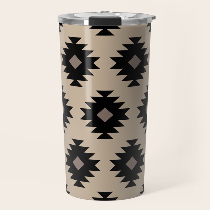 Southwestern Pattern 451 Beige and Black Travel Mug Gallery Image 1