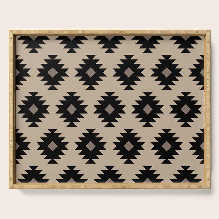 Southwestern Pattern 451 Beige and Black Serving Tray Gallery Image 1