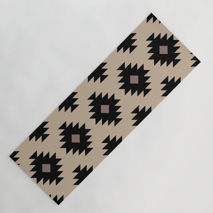 Southwestern Pattern 451 Beige and Black Yoga Mat Gallery Image 1