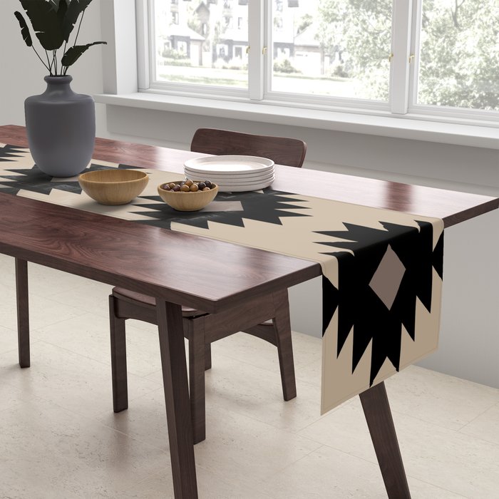Southwestern Pattern 451 Beige and Black Table Runner Gallery Image 2