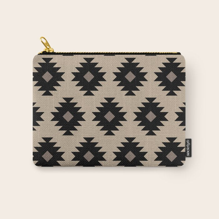 Southwestern Pattern 451 Beige and Black Carry All Pouch Gallery Image 1
