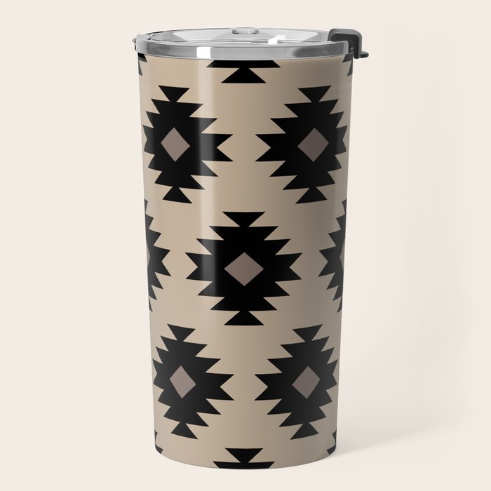Southwestern Pattern 451 Beige and Black Travel Mug Gallery Image 2