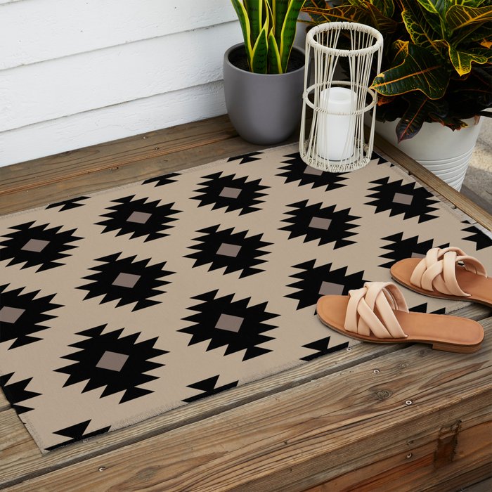 Southwestern Pattern 451 Beige and Black Outdoor Rug Gallery Image 2