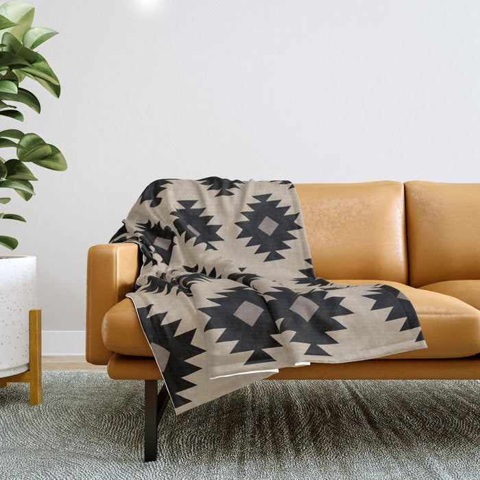 Southwestern Pattern 451 Beige and Black Throw Blanket Gallery Image 1