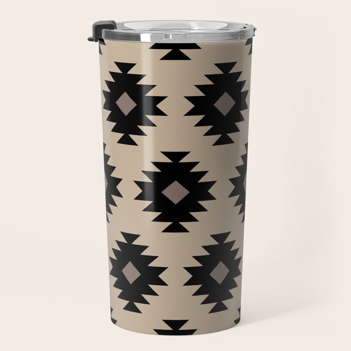 Southwestern Pattern 451 Beige and Black Travel Mug Gallery Image 3