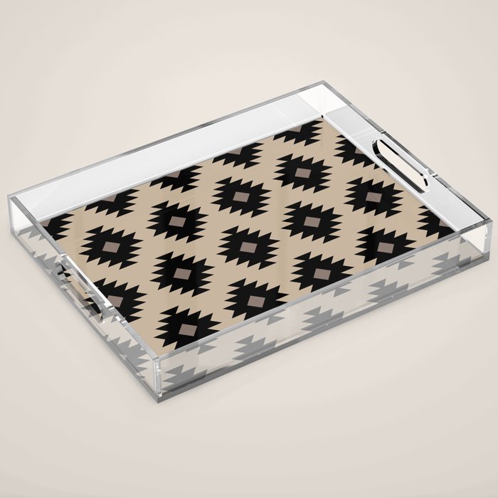 Southwestern Pattern 451 Beige and Black Acrylic Tray Gallery Image 1