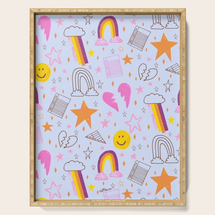 Happy Smiley Face & Retro Rainbows in Periwinkle & Pink Serving Tray Gallery Image 1