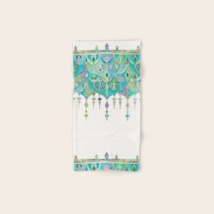 Art Deco Double Drop in Jade and Aquamarine on Cream Bath Towel Gallery Image 1