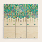 Art Deco Double Drop in Jade and Aquamarine on Cream Wood Wall Art Gallery Image 1