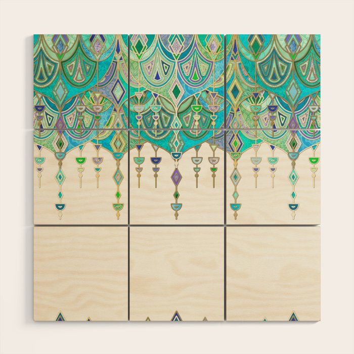 Art Deco Double Drop in Jade and Aquamarine on Cream Wood Wall Art Gallery Image 1