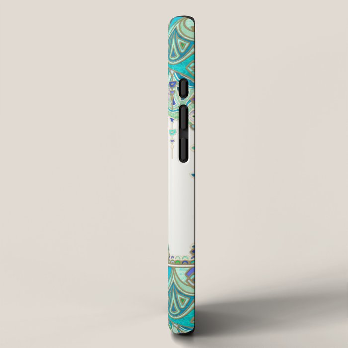 Art Deco Double Drop in Jade and Aquamarine on Cream iPhone Case Gallery Image 2