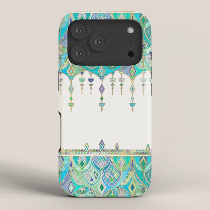 Art Deco Double Drop in Jade and Aquamarine on Cream iPhone Case Gallery Image 3