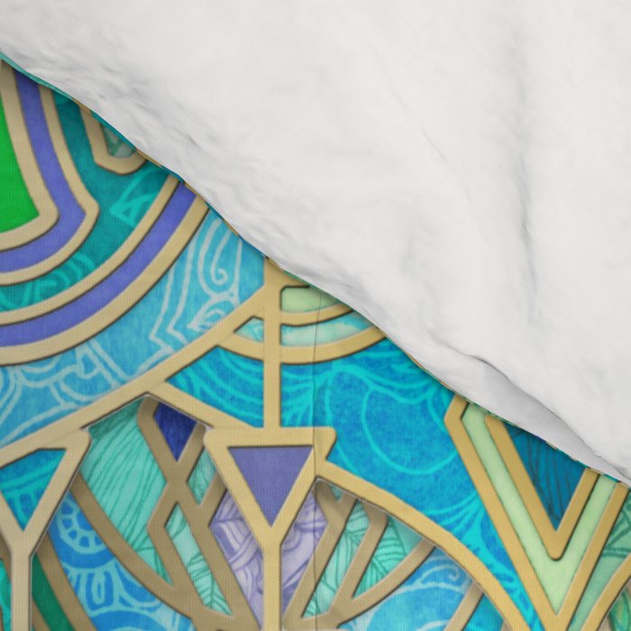 Art Deco Double Drop in Jade and Aquamarine on Cream Comforter Gallery Image 4