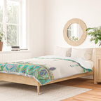 Art Deco Double Drop in Jade and Aquamarine on Cream Duvet Cover Gallery Image 2