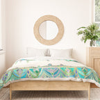 Art Deco Double Drop in Jade and Aquamarine on Cream Duvet Cover Gallery Image 3