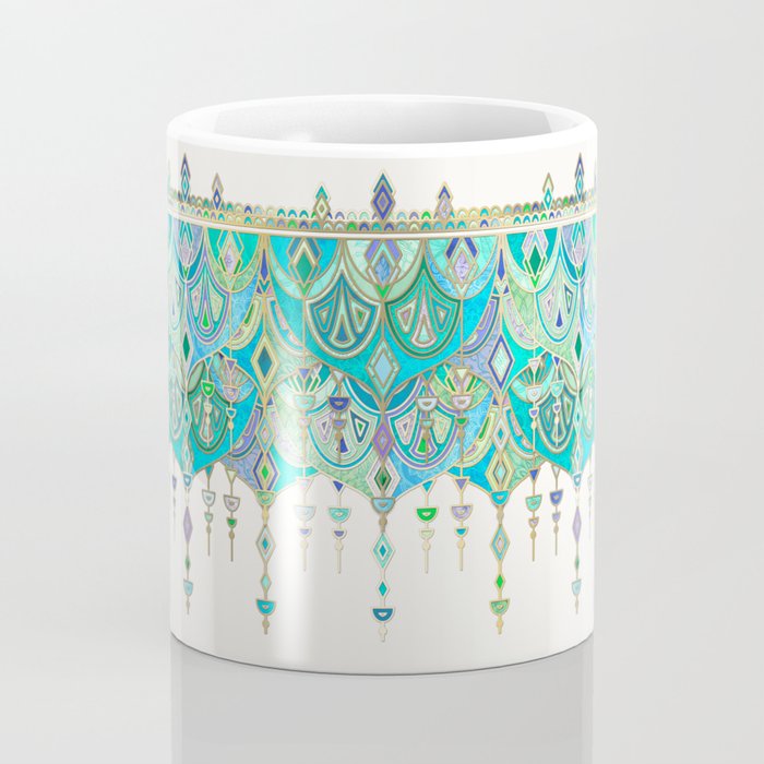 Art Deco Double Drop in Jade and Aquamarine on Cream Coffee Mug Gallery Image 4