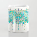 Art Deco Double Drop in Jade and Aquamarine on Cream Coffee Mug Gallery Image 4