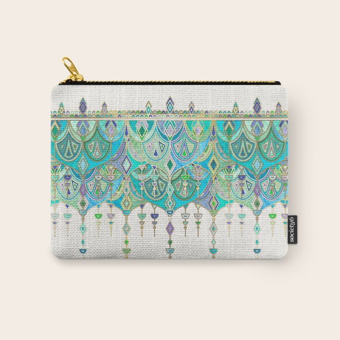Art Deco Double Drop in Jade and Aquamarine on Cream Carry All Pouch Gallery Image 1
