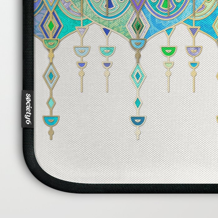 Art Deco Double Drop in Jade and Aquamarine on Cream Laptop Sleeve Gallery Image 3