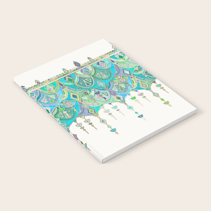 Art Deco Double Drop in Jade and Aquamarine on Cream Notebook Gallery Image 2
