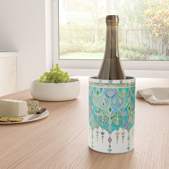 Art Deco Double Drop in Jade and Aquamarine on Cream Wine Chiller Gallery Image 4