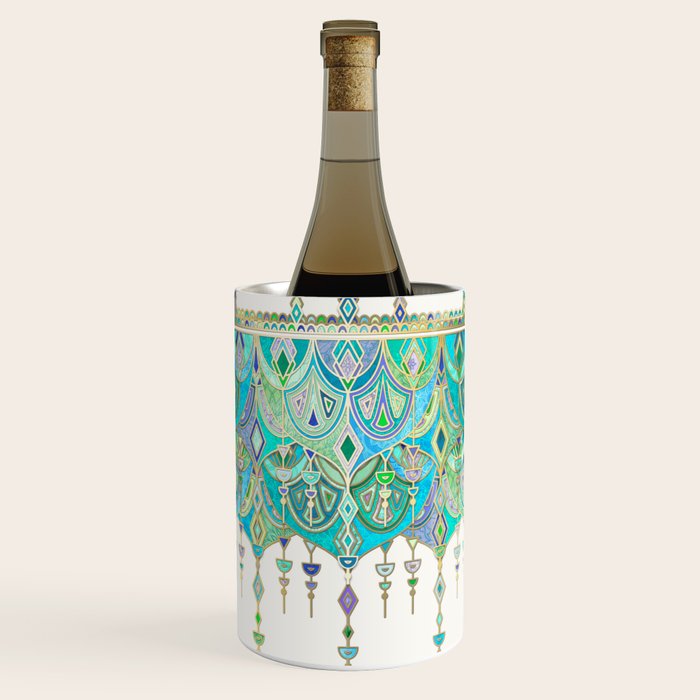 Art Deco Double Drop in Jade and Aquamarine on Cream Wine Chiller Gallery Image 1