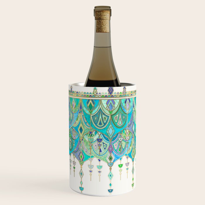 Art Deco Double Drop in Jade and Aquamarine on Cream Wine Chiller Gallery Image 3