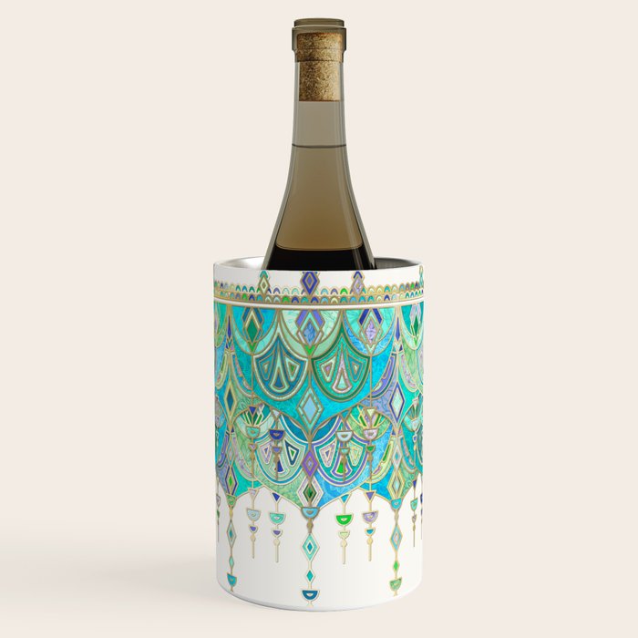 Art Deco Double Drop in Jade and Aquamarine on Cream Wine Chiller Gallery Image 2